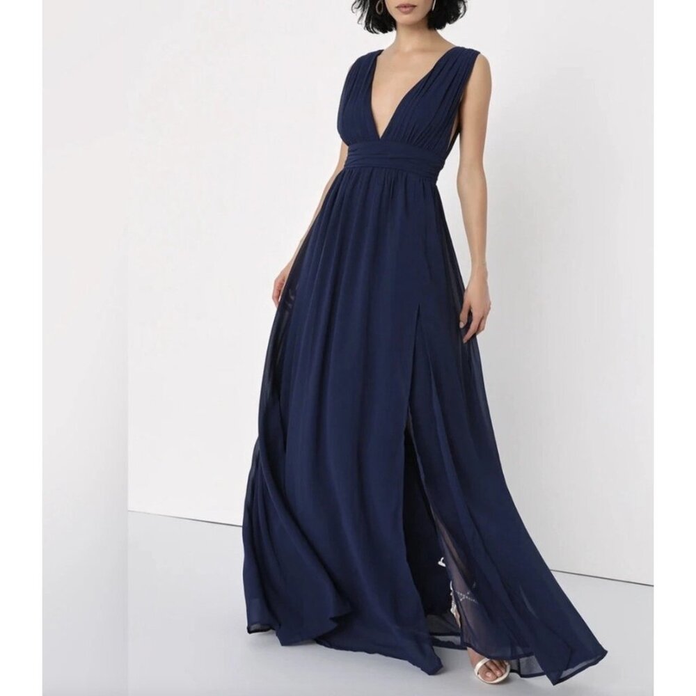 Lulus Womens XL Heavenly Hues Navy Blue Maxi Dress Bridesmaids‎ Prom Wedding